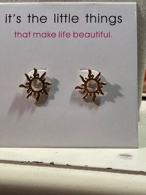 Goldtone Sun Stud Earrings - Pierced